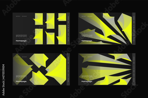 Abstract Homepage Design kit. Modern web page collection. Abstract web page, homepage, landing page concept. Strict and discreet background. Type and polyhedral simple 3D shapes.
