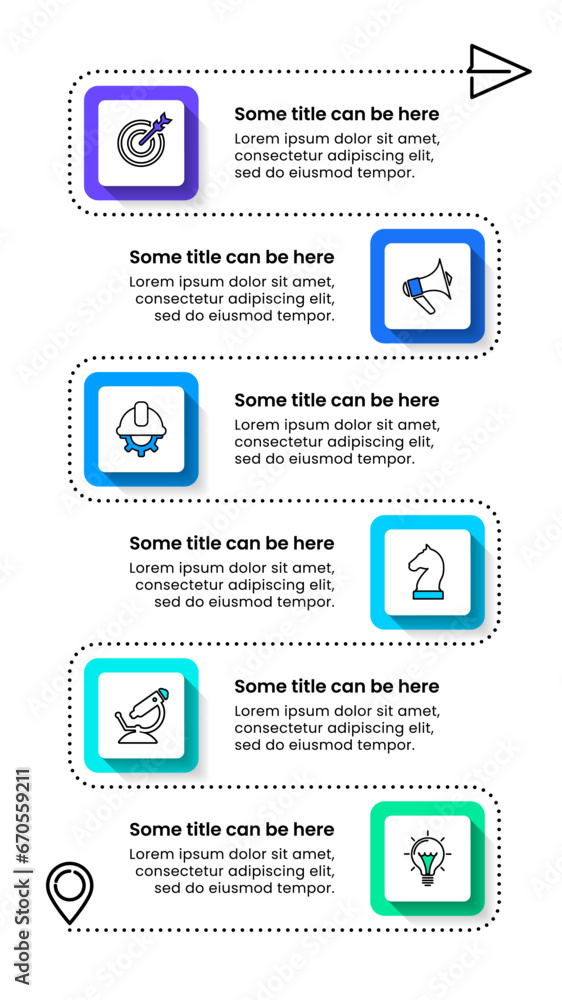 Infographic template. Vertical path with 6 steps