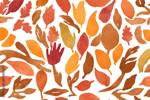 Watercolor autumn leaves seamless pattern. Generative AI