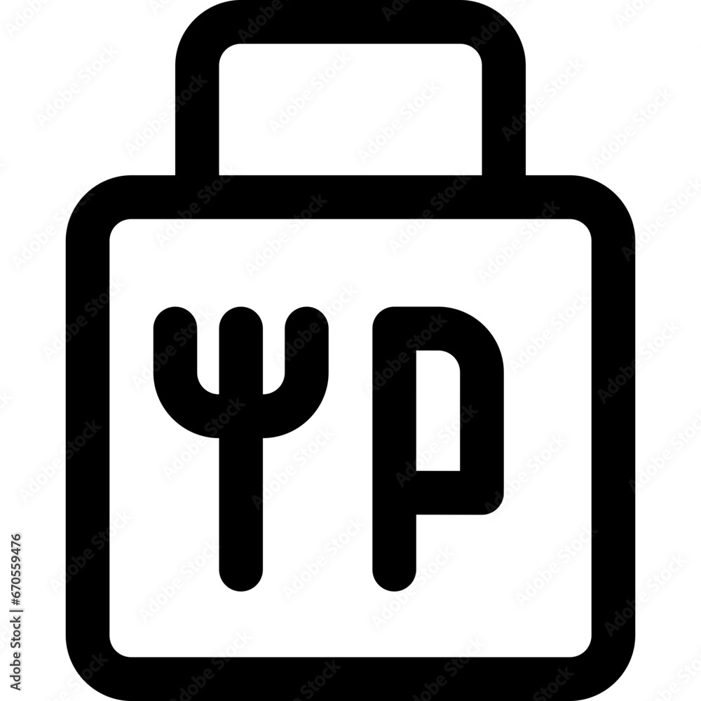 Food bag in outline icon. Food delivery, fork, knife, cutlery, package Food bag in outline icon. Food delivery, fork, knife, cutlery, package