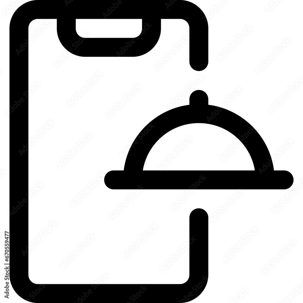 Order food in outline icon. Smartphone, apps, food tray, online order Order food in outline icon. Smartphone, apps, food tray, online order