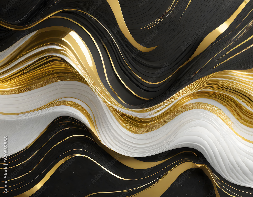 beautiful abstract 3d gold wave wallpaper on black background
