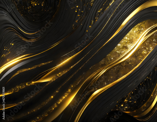 beautiful abstract 3d gold wave wallpaper on black background