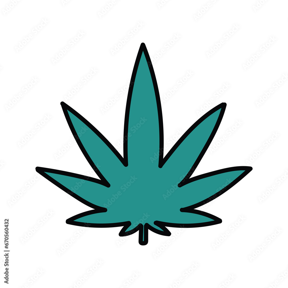 Hand-drawn cartoon icon doodles cannabis marijuana leaves on a white background.