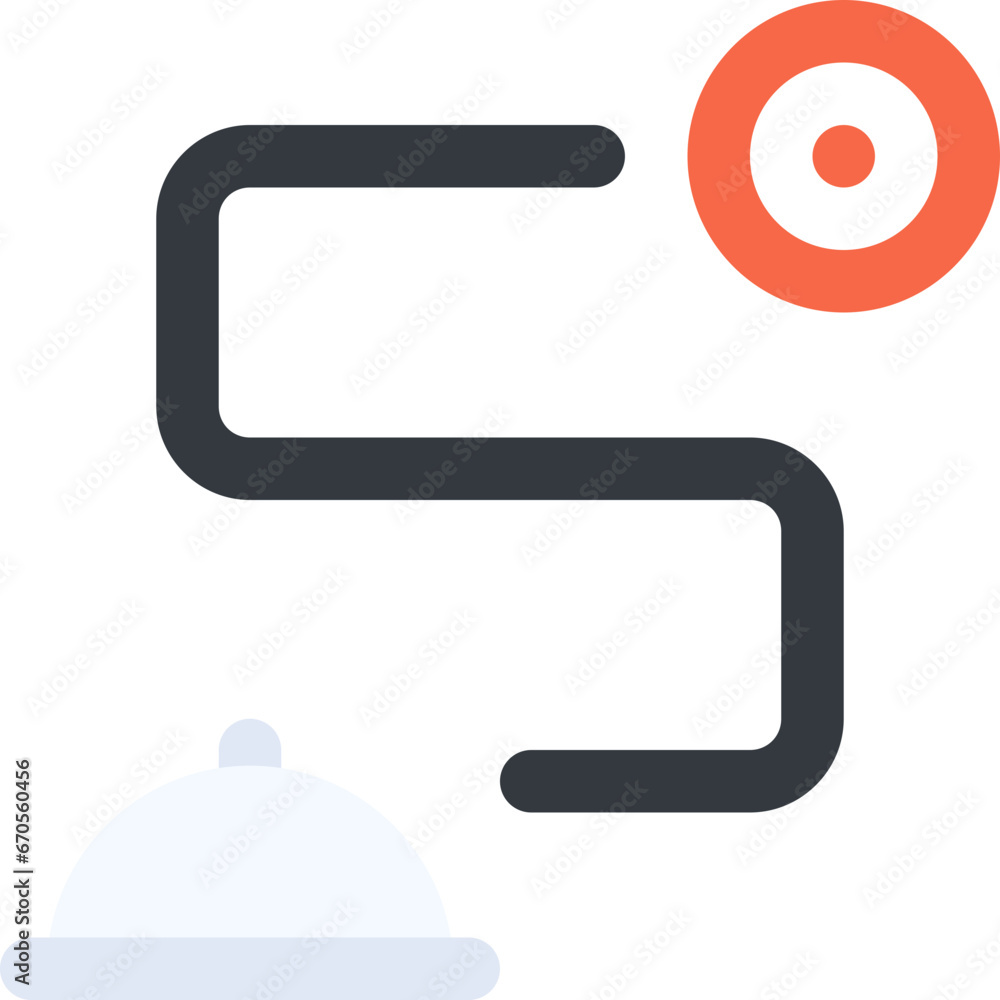 Food delivery tracking in flat icon. Route, map, distance, location, food tray, order food Food delivery tracking in flat icon. Route, map, distance, location, food tray, order food