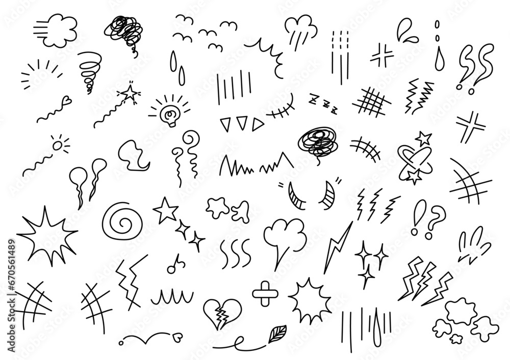 Obraz premium 手描きの漫符アイコンセット