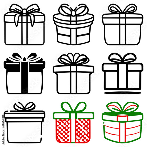 Icon Set Present Gift Giving Christmas line vector