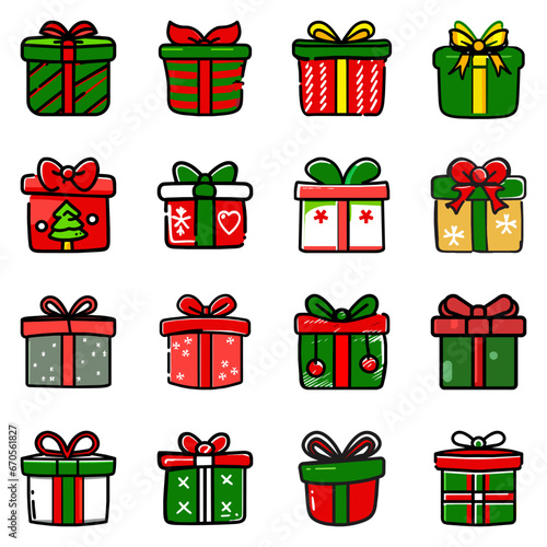 Present Gift Boxes Bows Giving Christmas Set Red and Green illustration vector