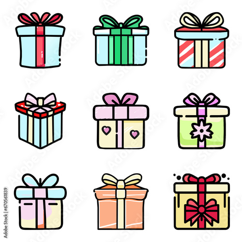 Present Gift Boxes Giving Birthday Christmas Set illustration vector