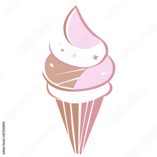 Two Tone Soft Serve Ice Cream Cone Strawberry and Chocolate flavor vector