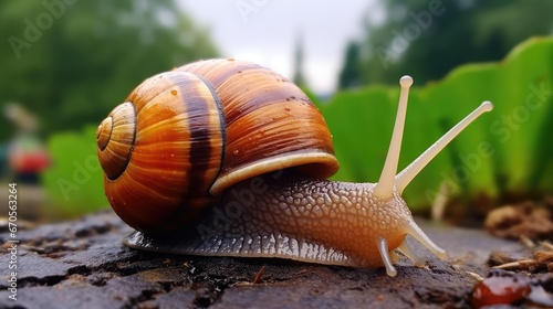snail on a green leaf © faiz