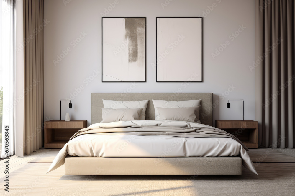 Mock up image with two separate frames, you can easily change it and see how it could look in your own bedroom with photos.