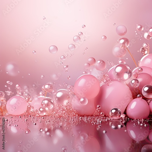 Elegance in Pink: Makeup and Skin Care with Moisturizer on a Bubble-Infused Background