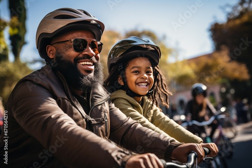 Dad and Daughter Riding Bicycle Outdoors Single Father Role Model Safety and Bonding Diverse Ethnicity Concept © Made360