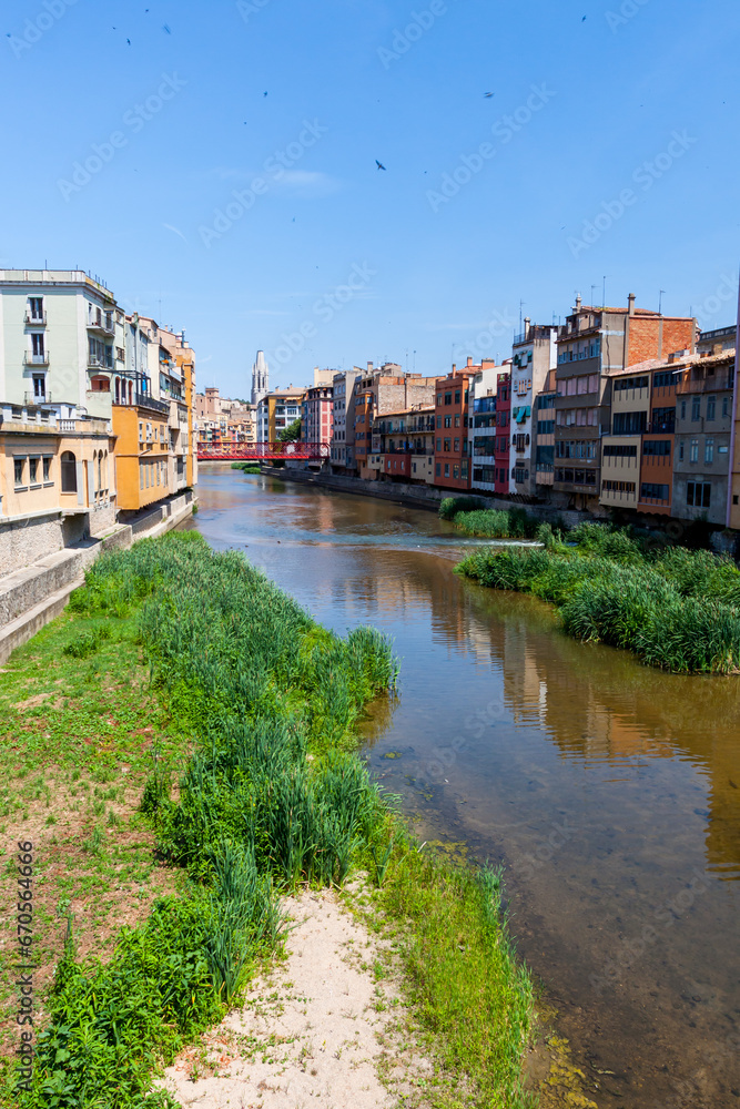 Picturesque houses on the river in Girona, Spain