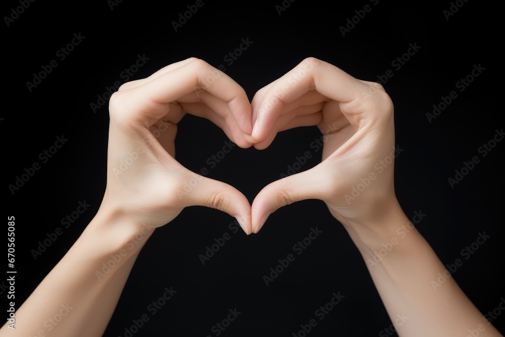 Obraz premium Hands Forming Heart Against Black Background