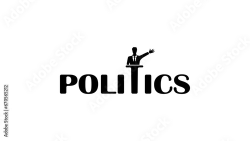 politics, inscription with the image of a speaker on the podium