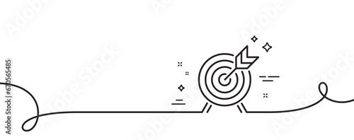 Archery line icon. Continuous one line with curl. Amusement park attraction sign. Archery single outline ribbon. Loop curve pattern. Vector