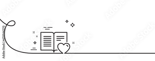 Love book line icon. Continuous one line with curl. Feedback sign. Customer satisfaction symbol. Love book single outline ribbon. Loop curve pattern. Vector