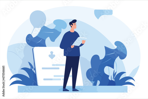 software engineer statistician visualizer analyst working project big data conference, Flat style cartoon vector illustration