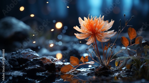 Winter Floral Dreamscape: Night Lights and Natural Elements
