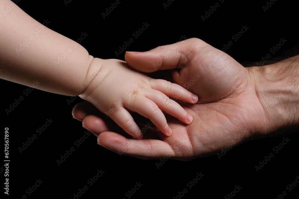 Gentle Bond: Delicate baby hand resting on an adult's hand Gentle Bond: Delicate baby hand resting on an adult's hand