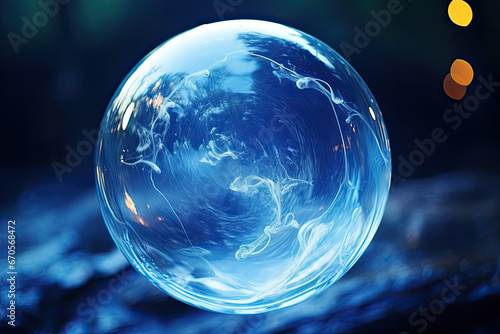Beautiful translucent foam bubble in blue color. AI Generative