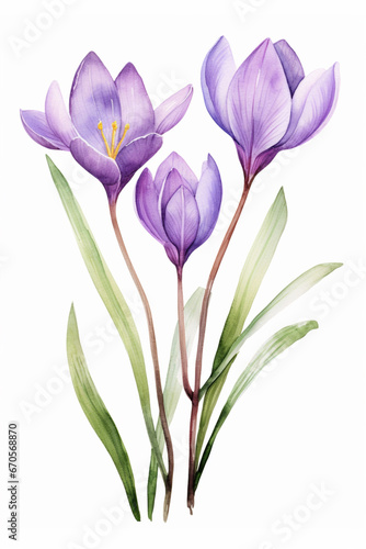 Wallpaper Mural Watercolour Collection { No1 } Organic Saffron Crocus Sativus grown on Saffron Eco Fields. Isolated on White Background. Generative AI. Torontodigital.ca