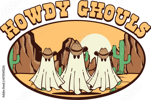 Spooky Western Halloween Sublimation Illustration