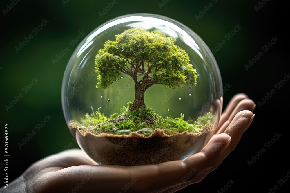 Enchanted Forest Globe: Tiny verdant tree and landscape in a held bubble