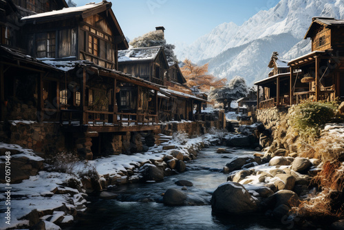 Snow-Covered Remote Mountain Village - Generative AI