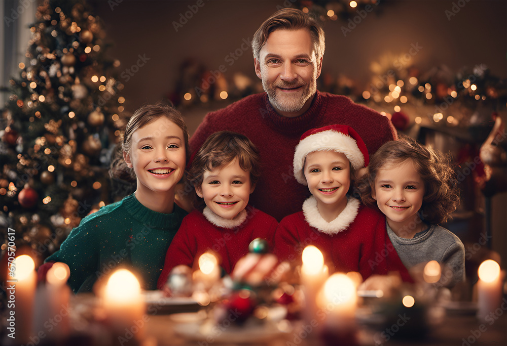 Monoparental father family christmas - Generative AI Monoparental father family christmas - Generative AI