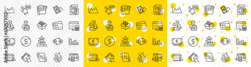 Outline Pay money, Vip podium and Annual tax line icons pack for web with Accounting, Wallet, Rent car line icon. Hot offer, Card, Euro currency pictogram icon. Bribe, Money box, Bid offer. Vector