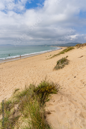 View of the extensive beach of La Lanzada  A Lanzada  in O Grove and Sanxenxo  Pontevedra  Galicia.