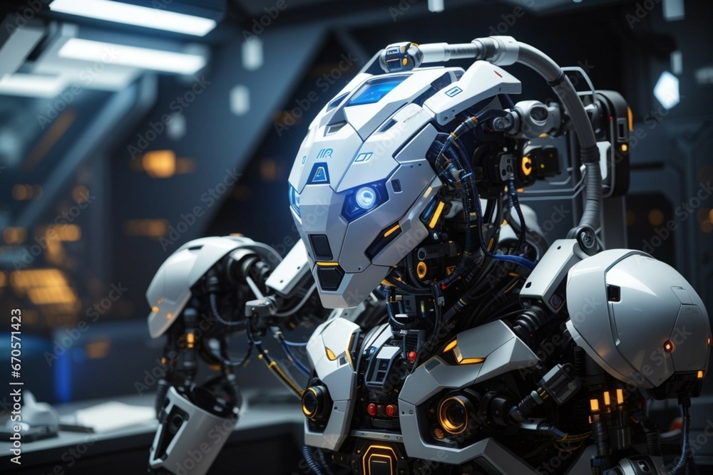In a futuristic world a team of scientists work with Robots with Generative AI In a futuristic world a team of scientists work with Robots with Generative AI