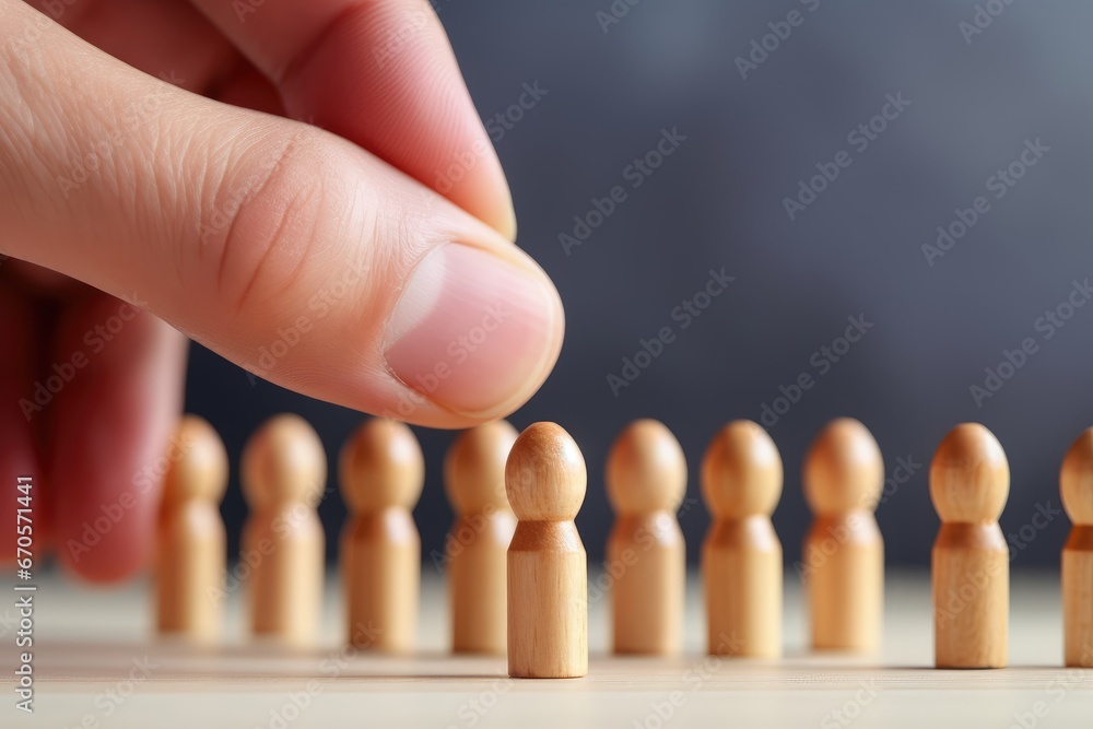Candidate Selection: Finger selecting a standout digital figure from a lineup Candidate Selection: Finger selecting a standout digital figure from a lineup
