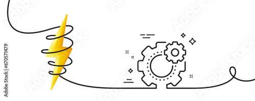 Cogwheel line icon. Continuous one line with curl. Engineering tool sign. Cog gear symbol. Cogwheel single outline ribbon. Loop curve with energy. Vector