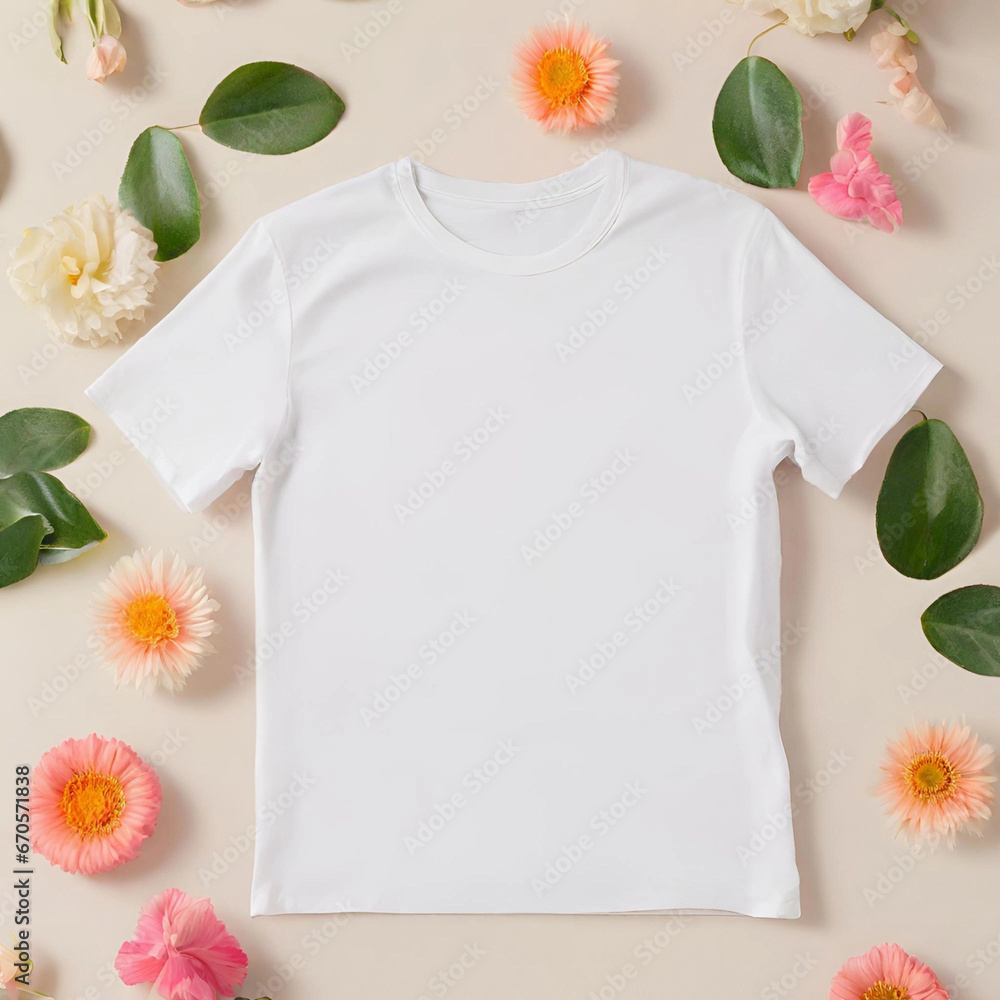 White T-Shirt mockup,White T-Shirt and flower White T-Shirt mockup,White T-Shirt and flower