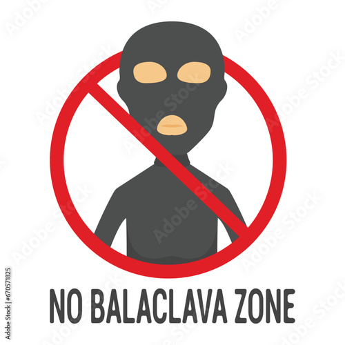 No balaclava zone prohibition sign, cartoon style