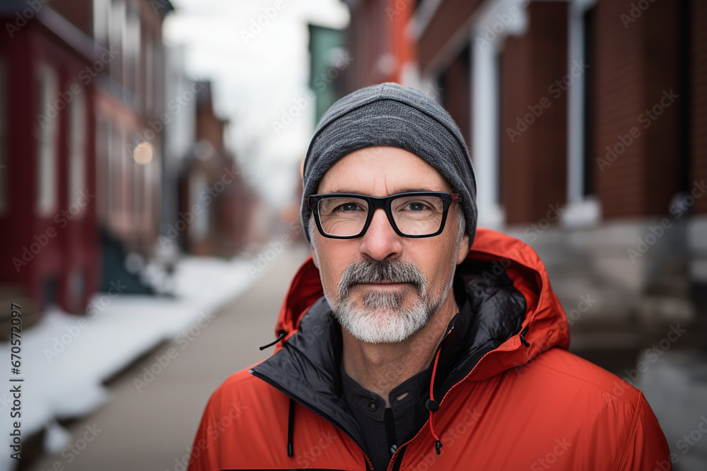 Middle aged man in winter clothes. Urban street lifestyle Middle aged man in winter clothes. Urban street lifestyle