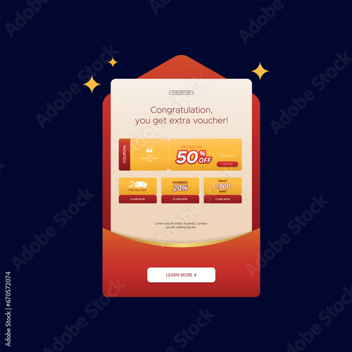 Pop up vouchers with different promo coupon vector design banner for social media, ads, web, e-commerce