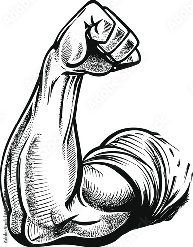 Strong muscular male hand clenched into a fist, symbol of strength and protest, vector