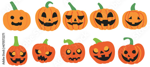 Halloween Pumpkin Set Isolated, Transparent Background Decorations vector illustration template design