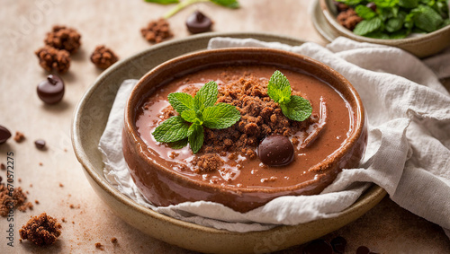 Panna cotta dessert with chocolate photo