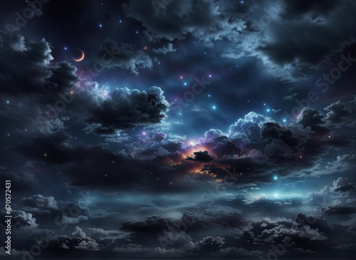 Blurry background 3d view scary dark night cloud galaxy space