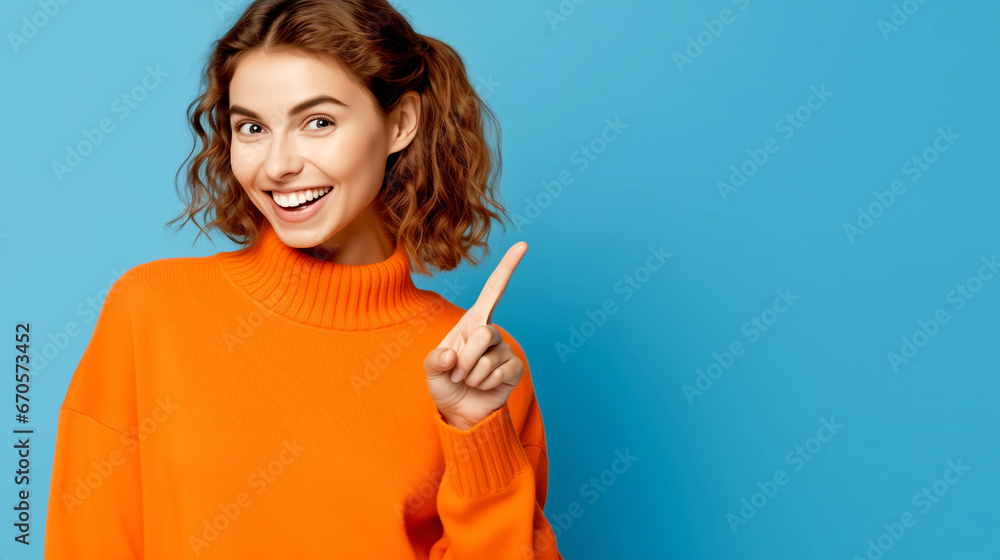 SMILE WOMAN POINTING AT MARKETING SPACE. legal AI SMILE WOMAN POINTING AT MARKETING SPACE. legal AI