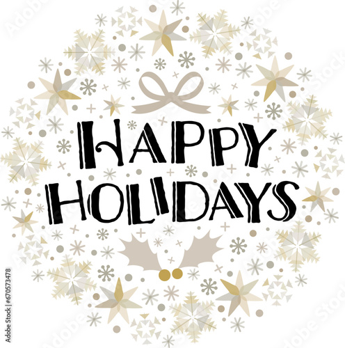 金銀の雪の結晶に囲まれたハッピーホリデイズのメッセージのベクター画像・happy holidays
