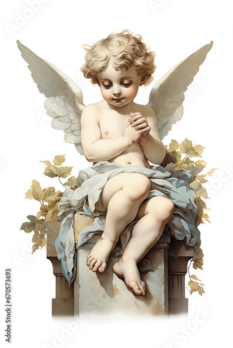 vintage romantic illustration of a cherub or cupid isolated on a transparent background, generative ai