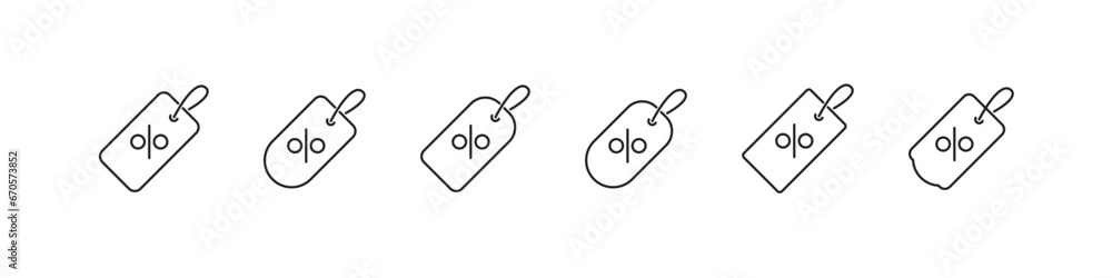 Sale tags outline icon set. Label tag with discount percent sign collection.