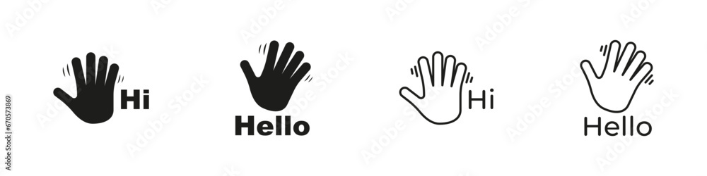 Hi palm gesture vector flat and outline icons. Hello hand waving symbols. Greeting symbol collection. Hi palm gesture vector flat and outline icons. Hello hand waving symbols. Greeting symbol collection.